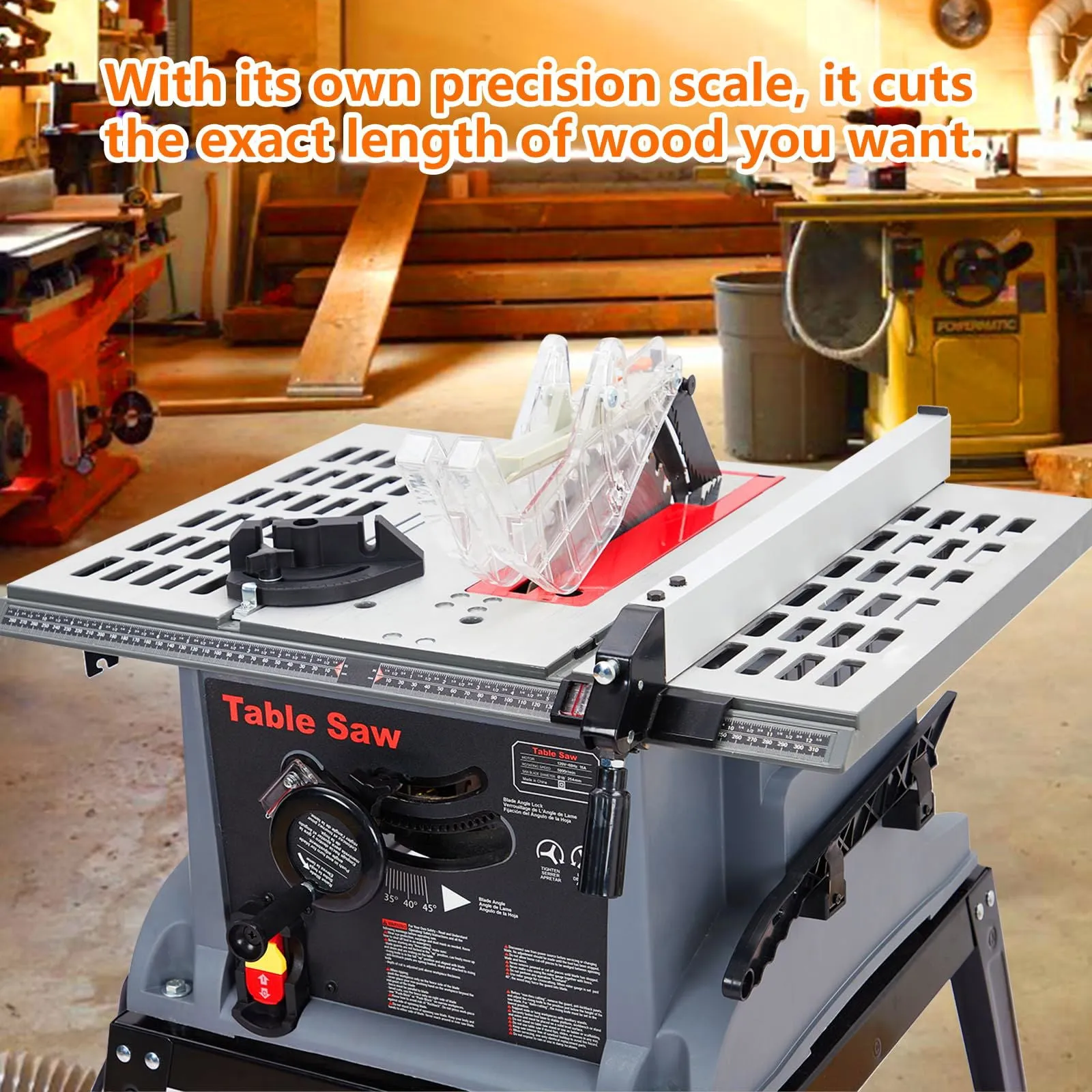 10in Table Saw, 1800W 5000RPM Table Saw with Stand, Safety Switch, Push Stick, 90°Cross Cut & 0-45°Cutting, Multifunctional Table Saw for