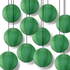 12 PACK | 14" Emerald Green Shimmering Nylon Lantern, Even Ribbing, Durable, Hanging Decoration