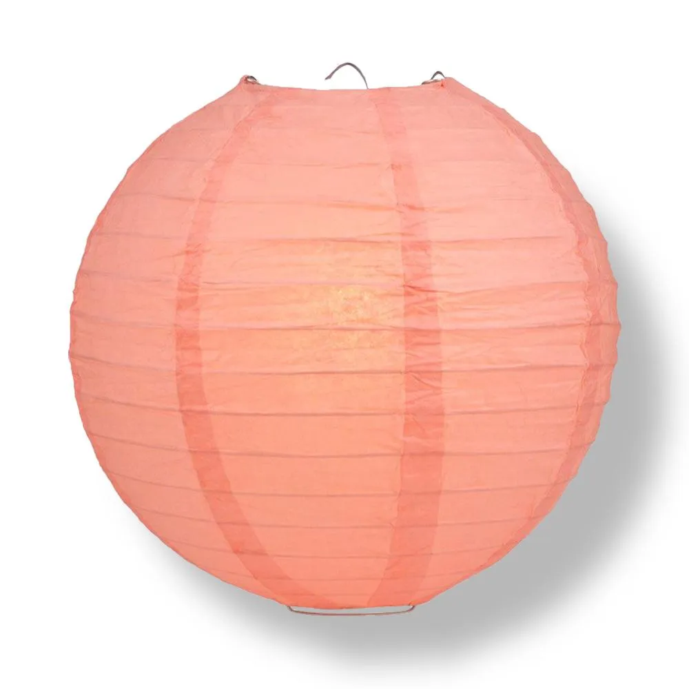 12" Roseate / Pink Coral Round Paper Lantern, Even Ribbing, Chinese Hanging Wedding & Party Decoration