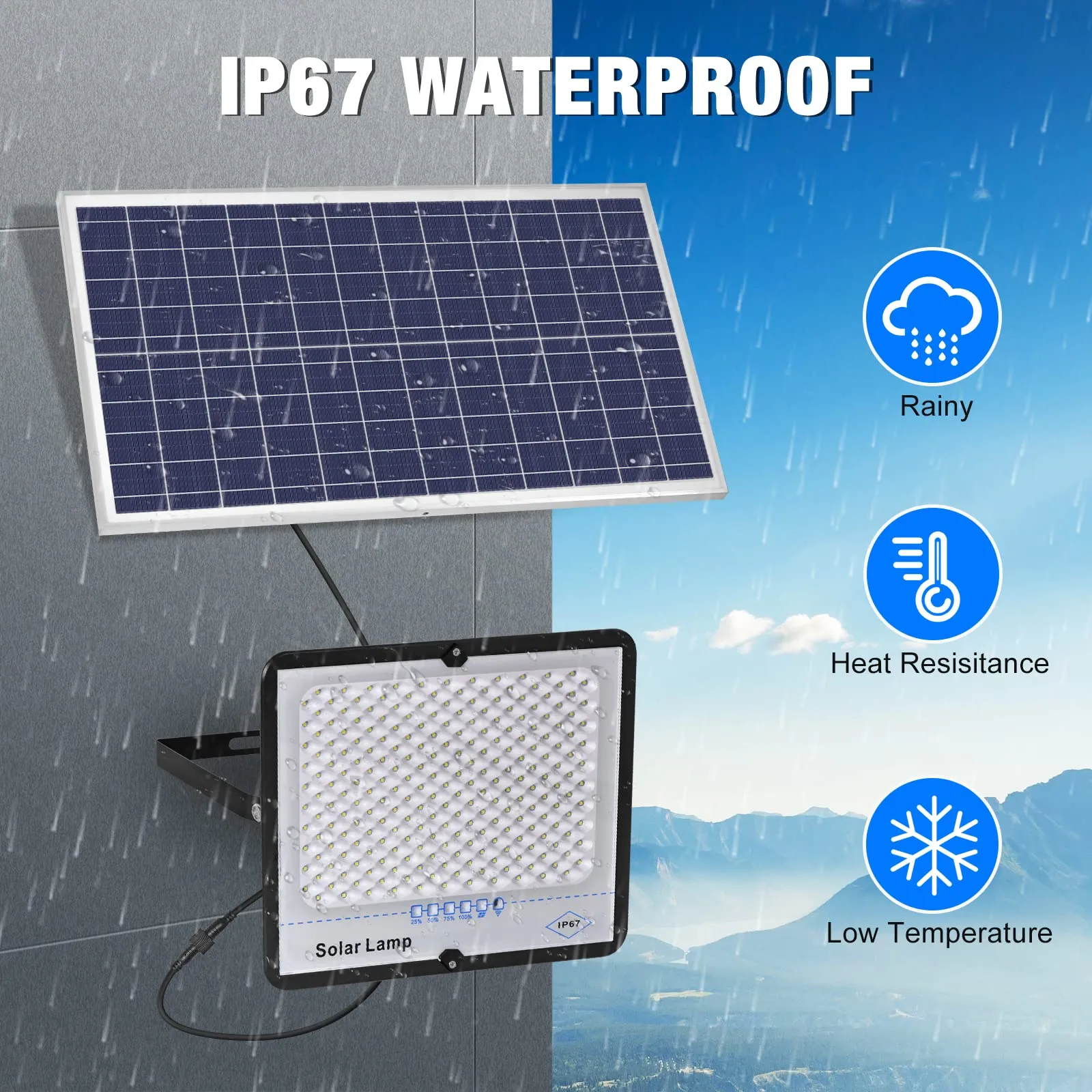 1800W Solar Flood Lights Outdoor - Solar Parking Lot Lights Dusk to Dawn IP67 Waterproof Security Commercial Lighting with 16ft Cables