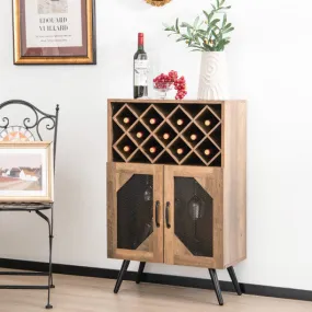 2-Door Farmhouse Kitchen Storage Bar Cabinet with Wine Rack and Glass Holder-Rustic Brown