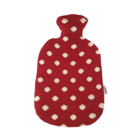 2 Litre Sanger Hot Water Bottle with Knitted Red Polka Dot Cotton Cover