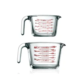 2 Pcs. High Borosilicate Glass Measuring Cup With Customized Decal Scale, 500 Ml And 1000 Ml