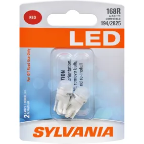 2-PK SYLVANIA 168 T10 W5W Red LED Automotive Bulb