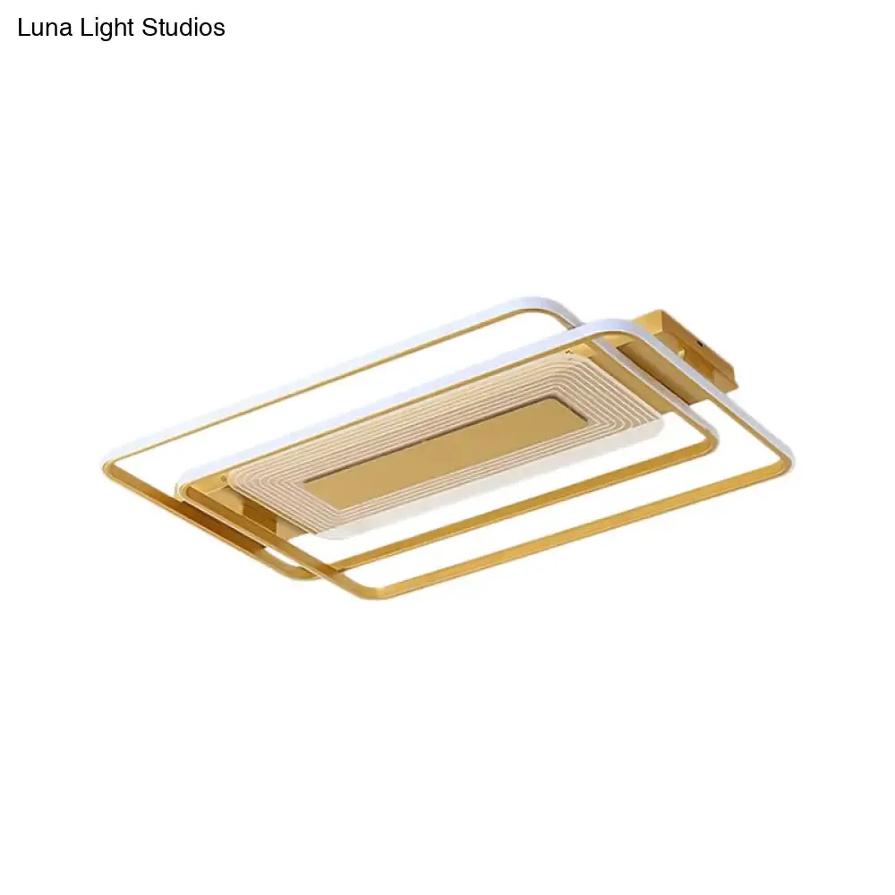 2-Rect/Sq Flush Mount Lamp Nordic Metal 16.5"/20.5"/35.5" Wide LED Gold Ceiling Light, Warm/White