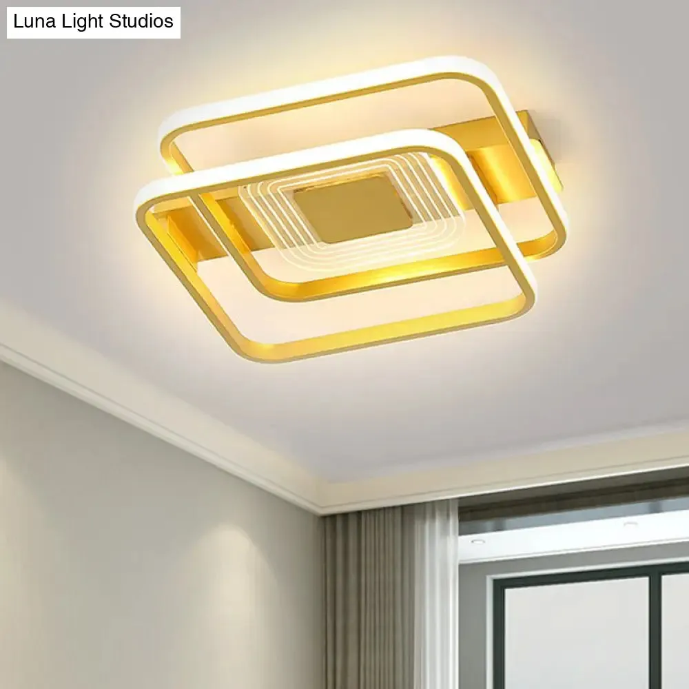 2-Rect/Sq Flush Mount Lamp Nordic Metal 16.5"/20.5"/35.5" Wide LED Gold Ceiling Light, Warm/White