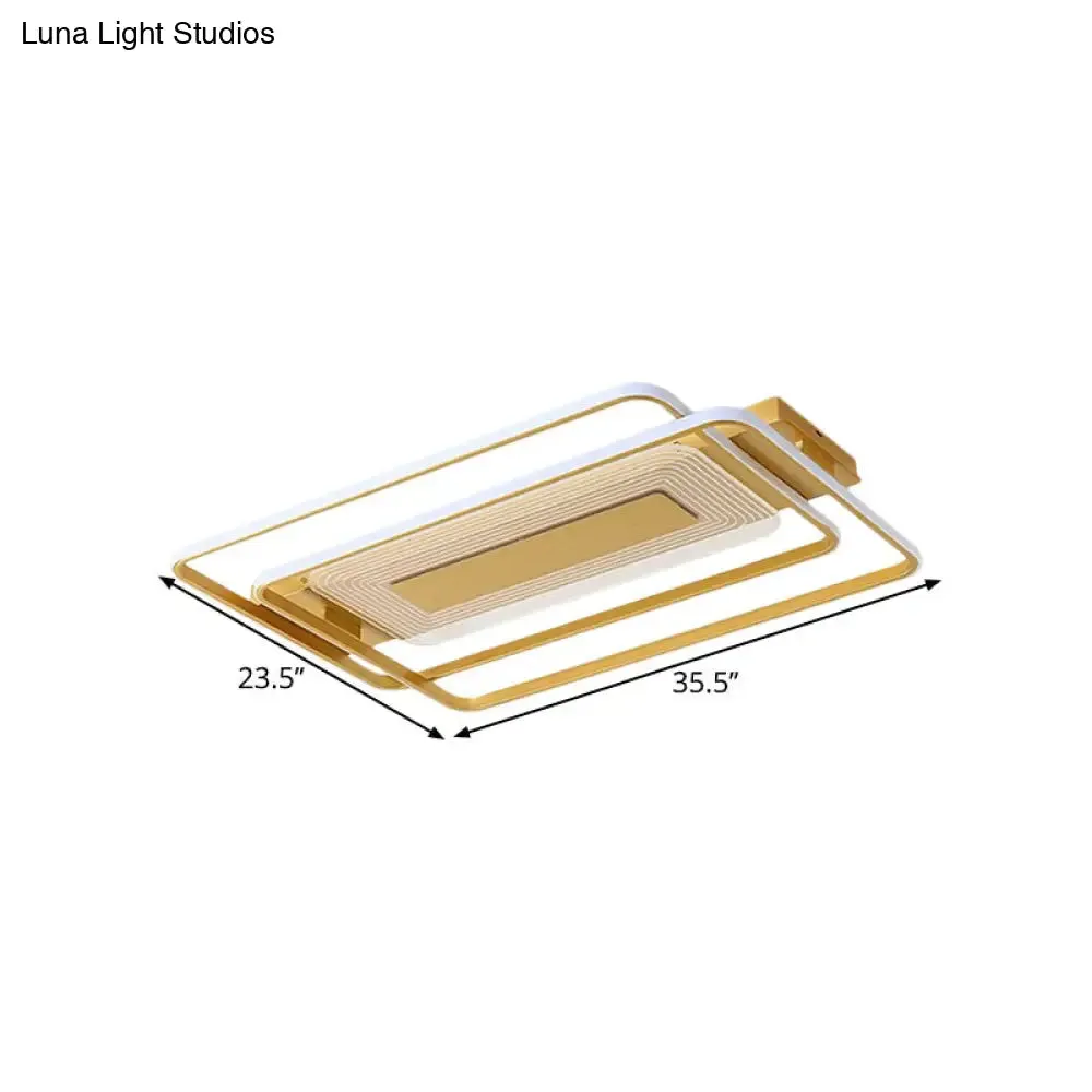 2-Rect/Sq Flush Mount Lamp Nordic Metal 16.5"/20.5"/35.5" Wide LED Gold Ceiling Light, Warm/White