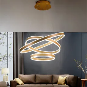 3-Tier LED Circle Chandelier with Acrylic Shade in Minimalistic Black/Gold/Coffee