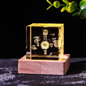 3D Square Crystal Cube with Warm LED Light