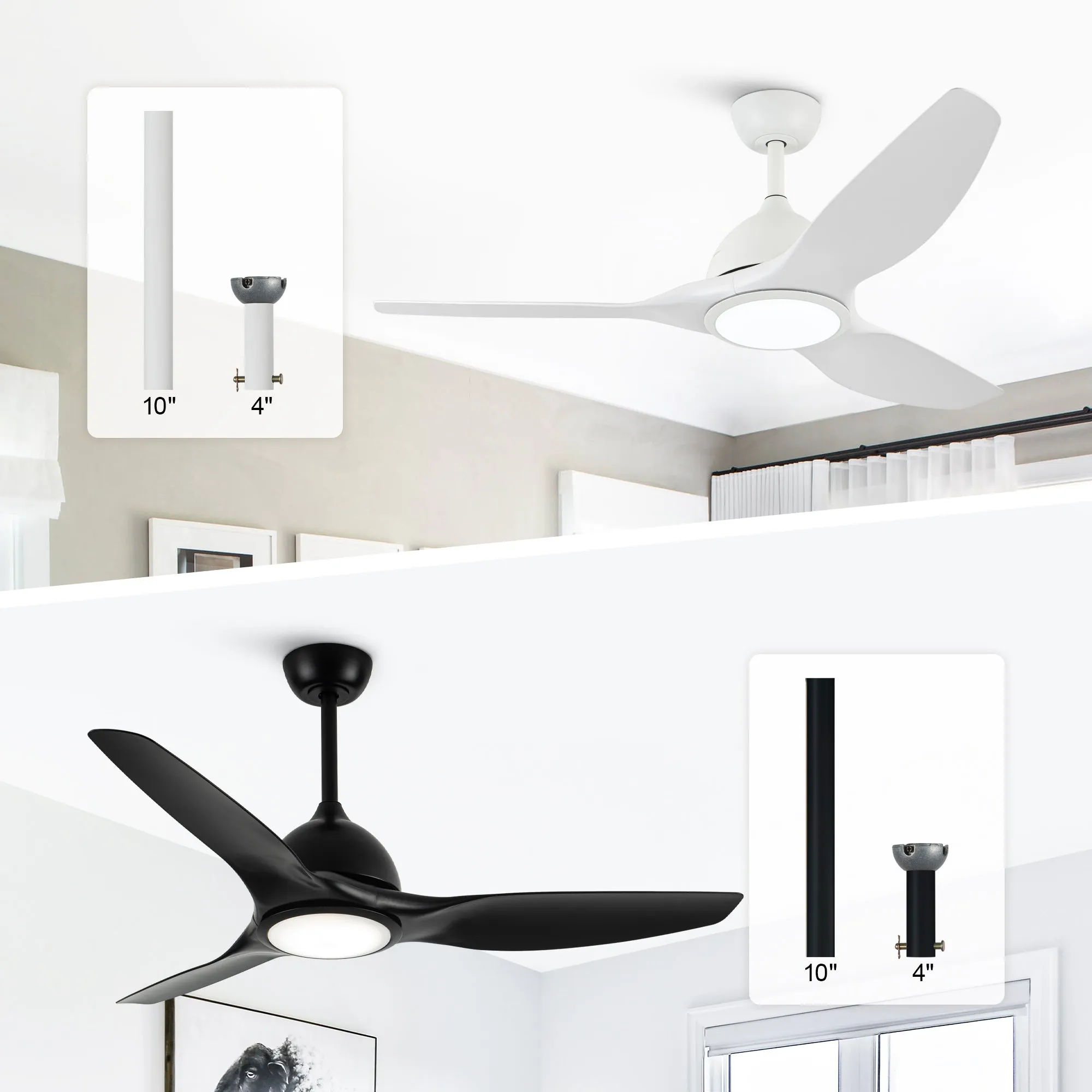 52" Vaczon 3 Blades Ceiling Fan with LED Light and Remote Control