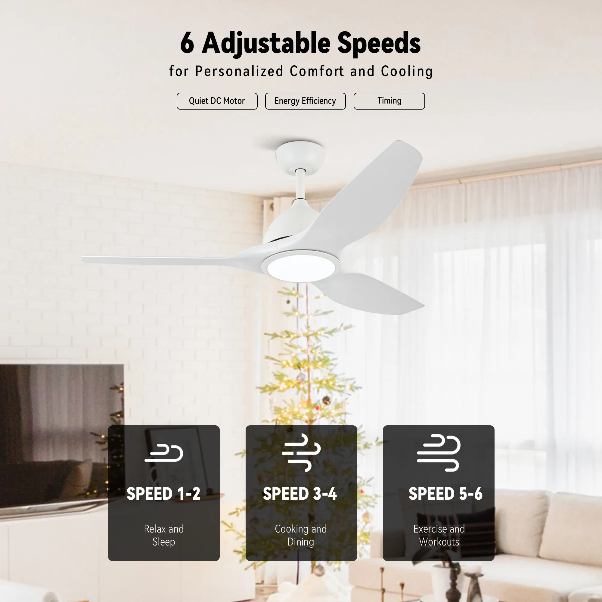 52" Vaczon 3 Blades Ceiling Fan with LED Light and Remote Control