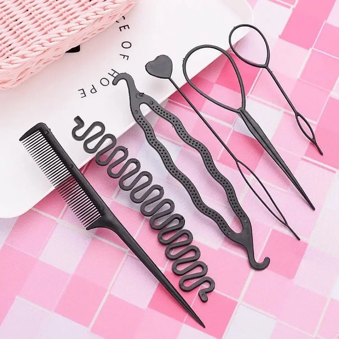 6pcs Hairstyle Braiding Tools Pull-through Hair Needle Hair Disk Hair Comb Hair Styling Tools Braid Hair Accessories