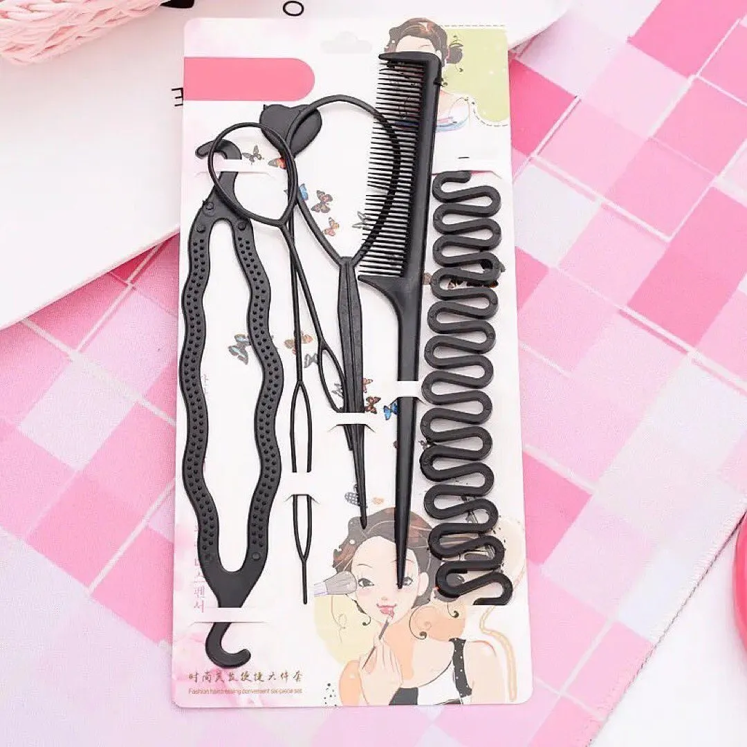 6pcs Hairstyle Braiding Tools Pull-through Hair Needle Hair Disk Hair Comb Hair Styling Tools Braid Hair Accessories