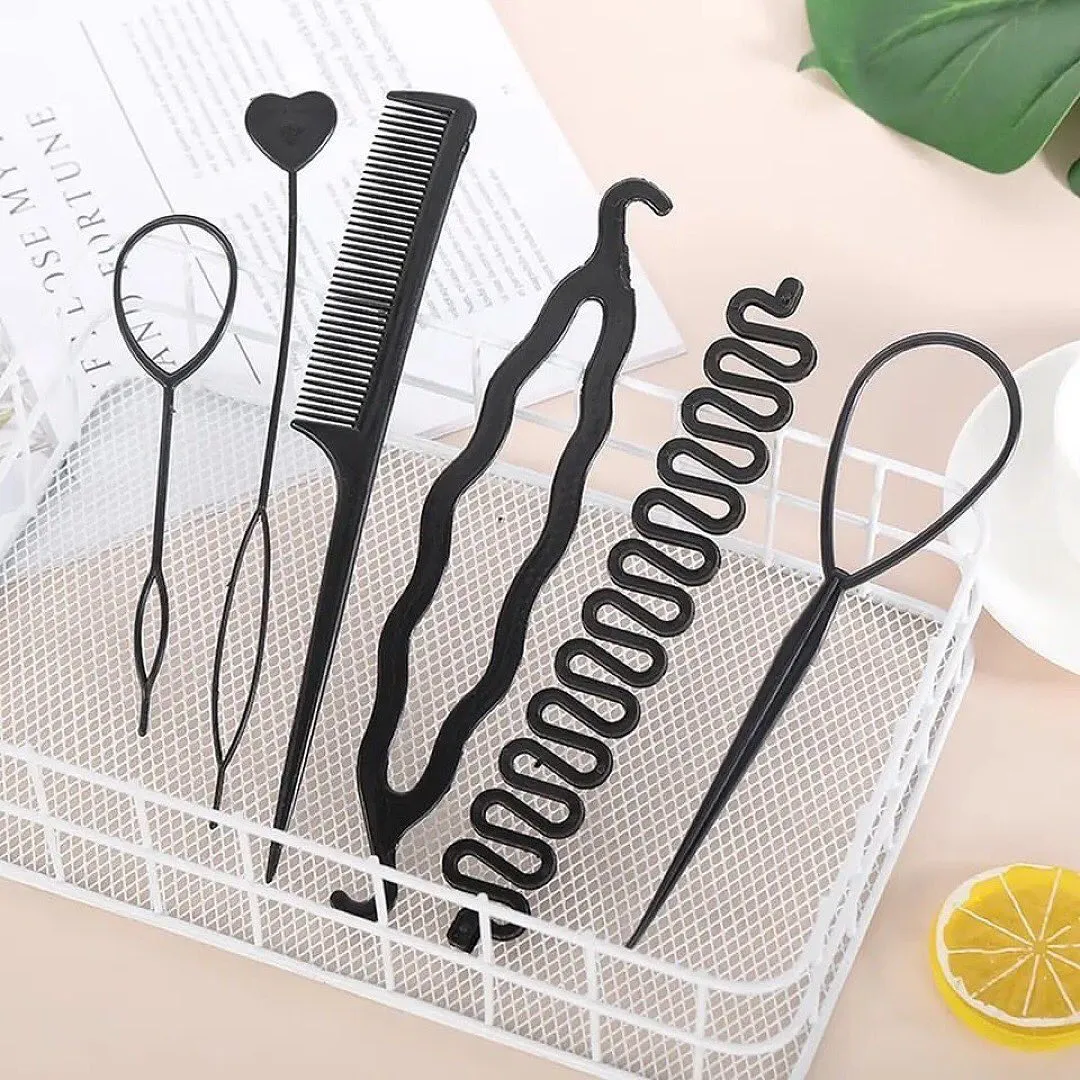 6pcs Hairstyle Braiding Tools Pull-through Hair Needle Hair Disk Hair Comb Hair Styling Tools Braid Hair Accessories