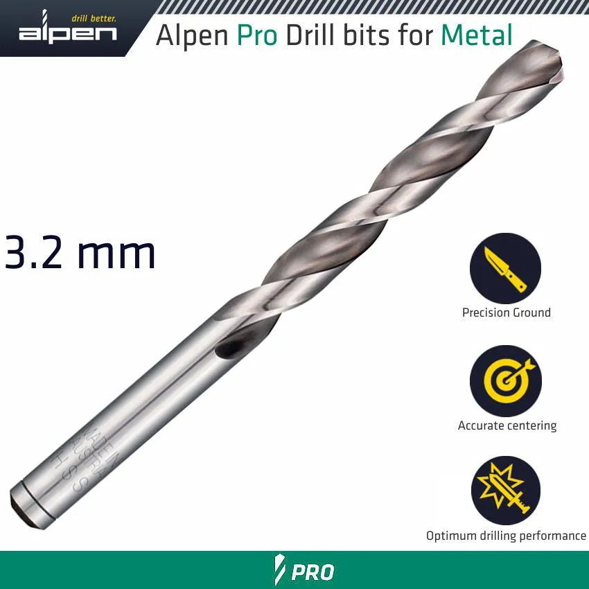 ALPEN ALPEN PRO HSS DRILL DIN 338 RN 135 WITH SPLIT POINT 3.2MM BULK ALP9540032