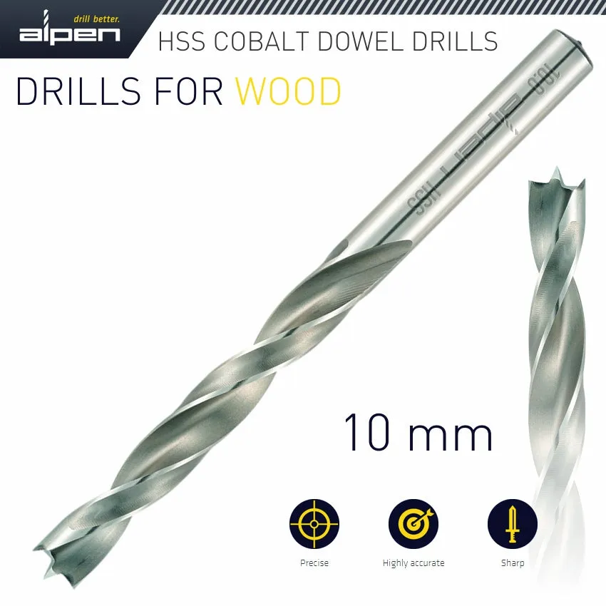 ALPEN HSS COBALT WOOD DRILL BIT 10MM ALP633010