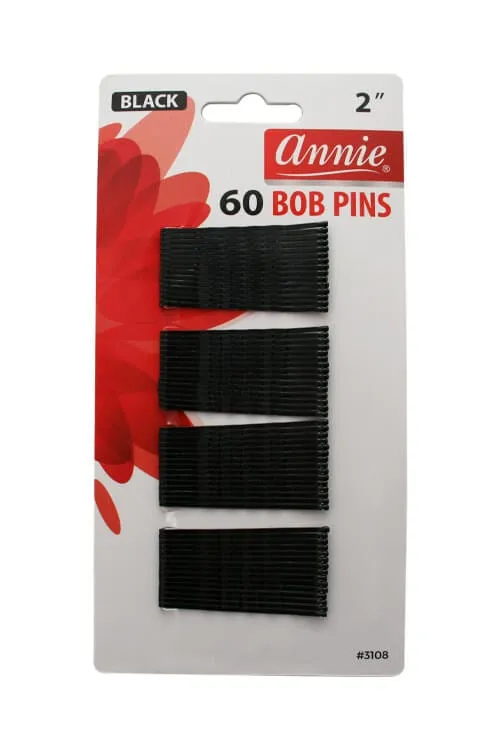 Annie #3108 Black 2“ Bob Pins - 60 ct