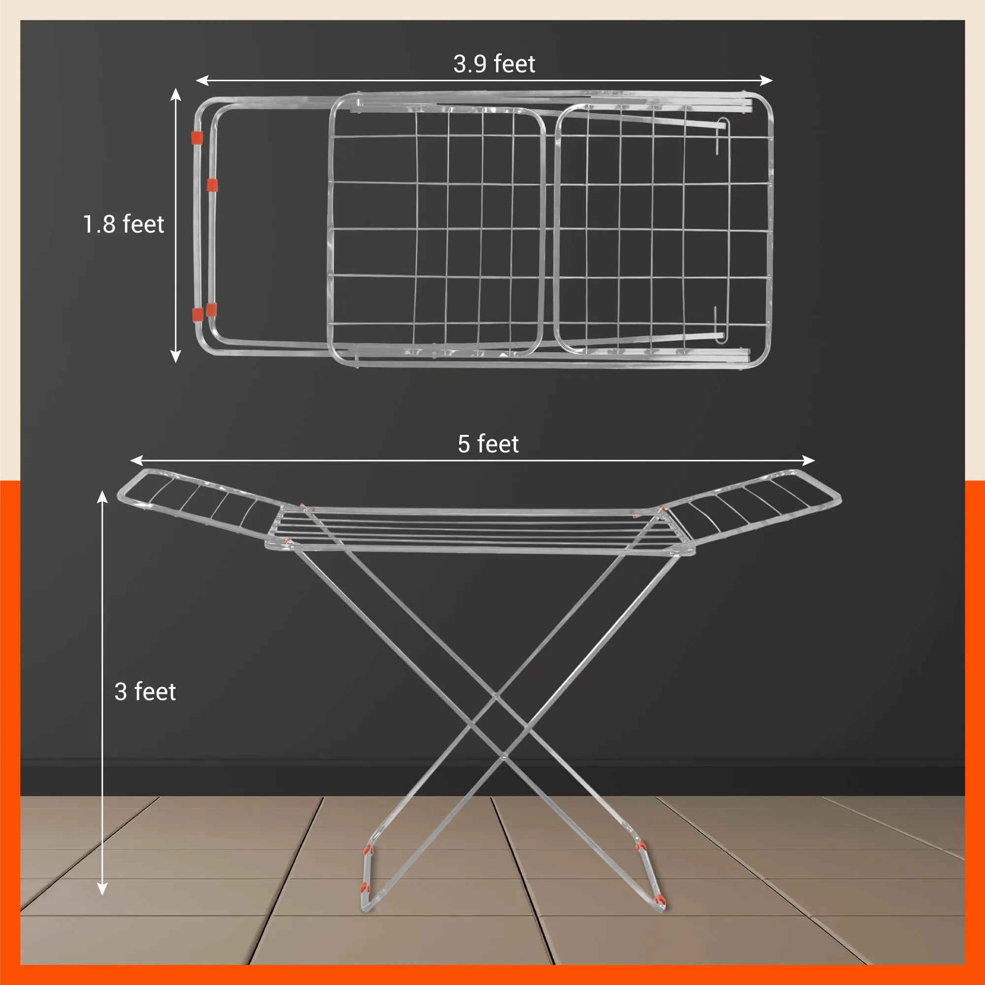 Bathla Mobidry Flex Stainless Steel Foldable Clothes Drying Stand | Heavy Duty, Lightweight | 2 Year Warranty