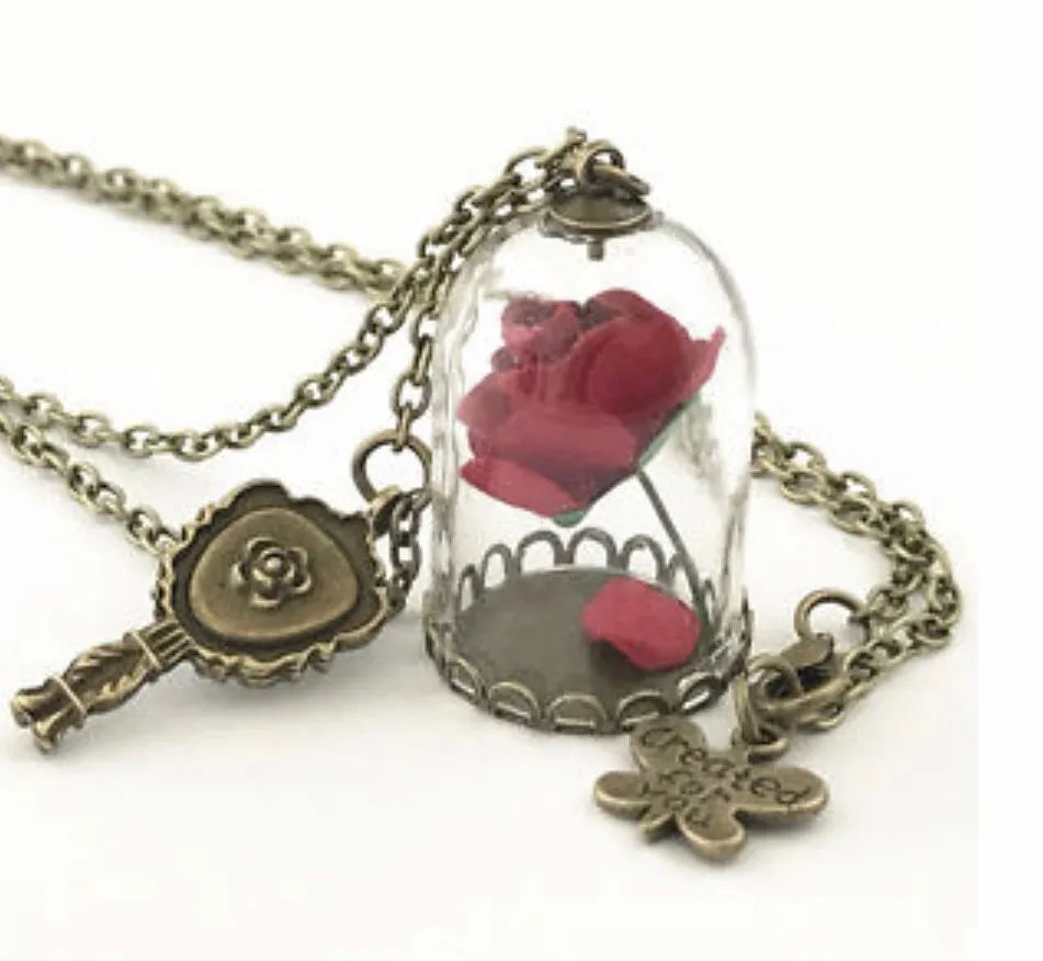 Beauty and the beast rose necklace