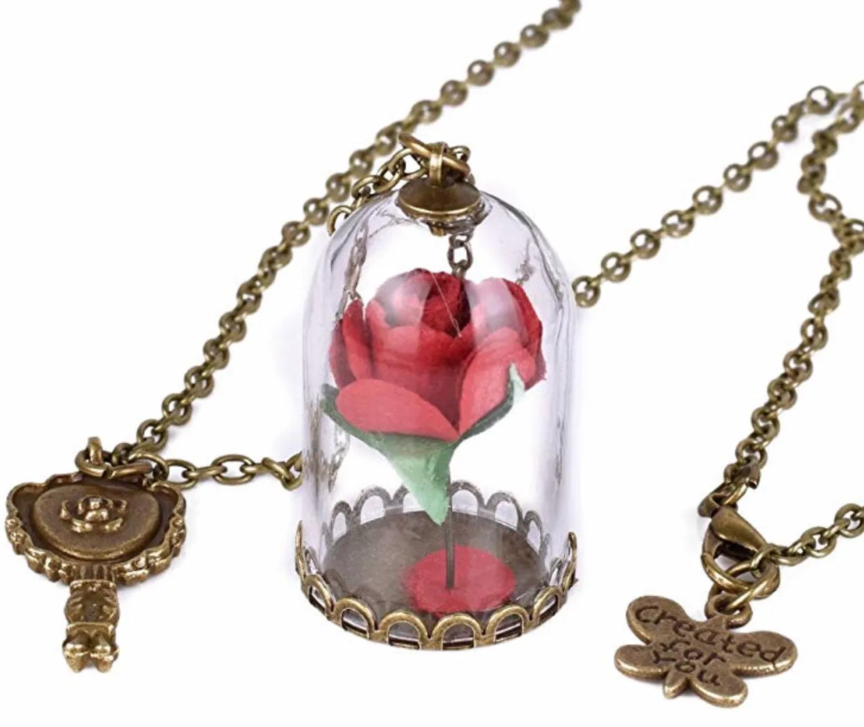 Beauty and the beast rose necklace