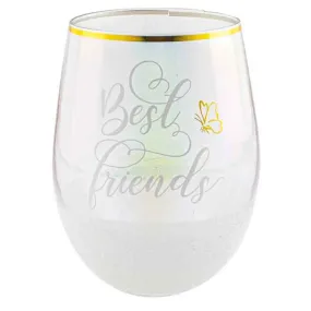 Best Friends White Glitterati Stemless Glass - 600ml