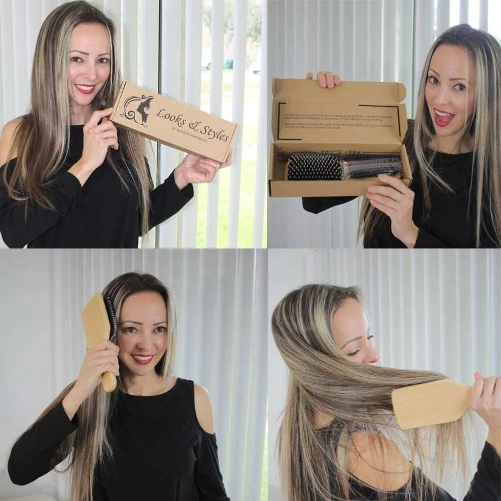 Boar Bristle Paddle Hairbrush with Giftbox