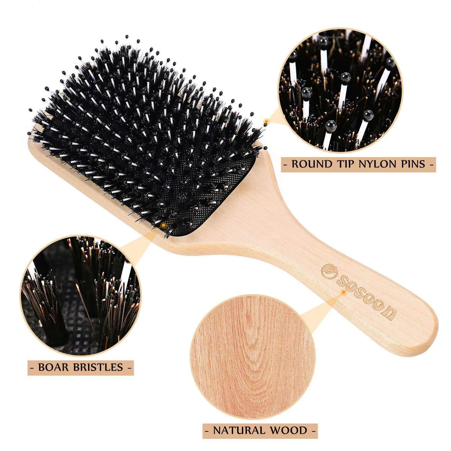 Boar Bristle Paddle Hairbrush with Giftbox