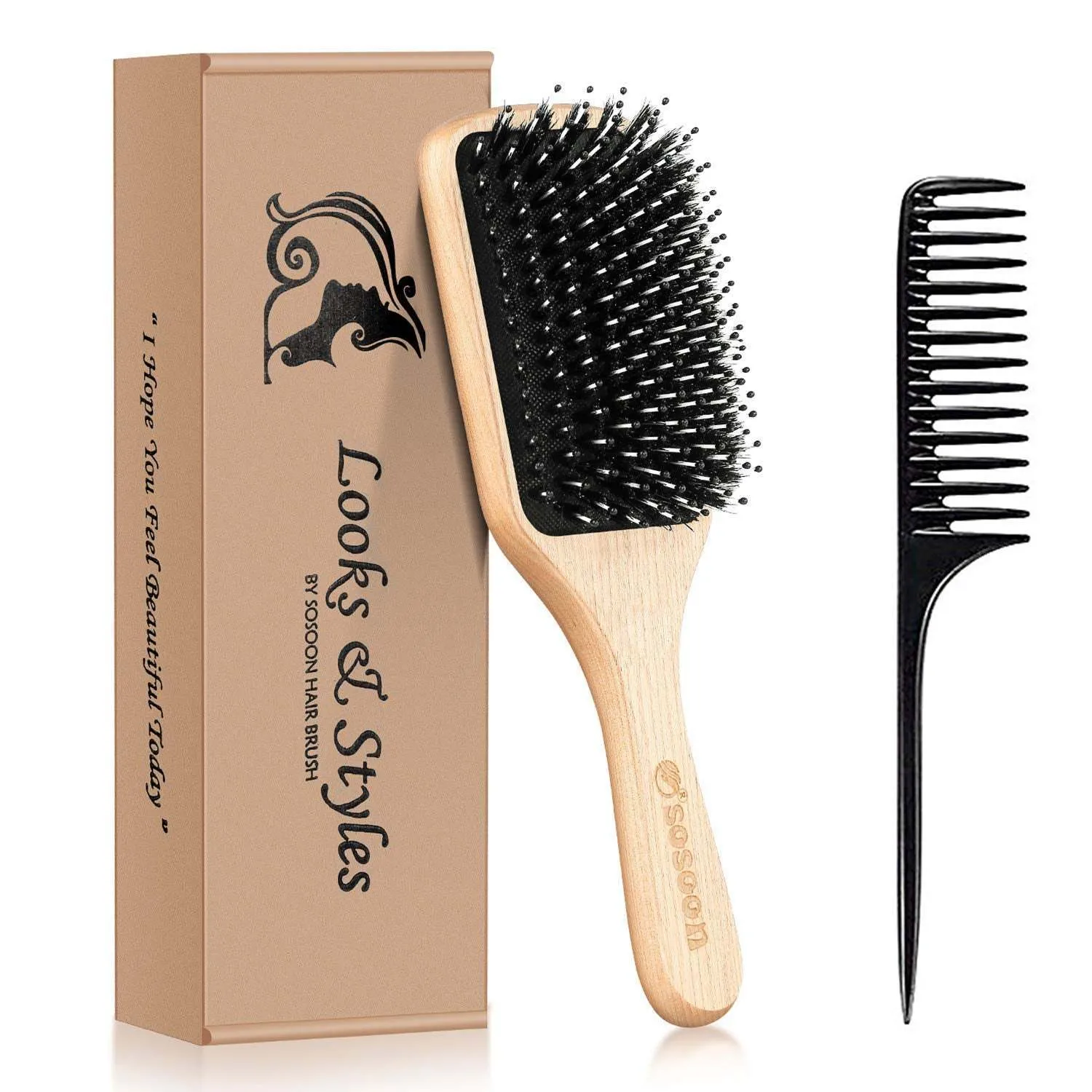 Boar Bristle Paddle Hairbrush with Giftbox