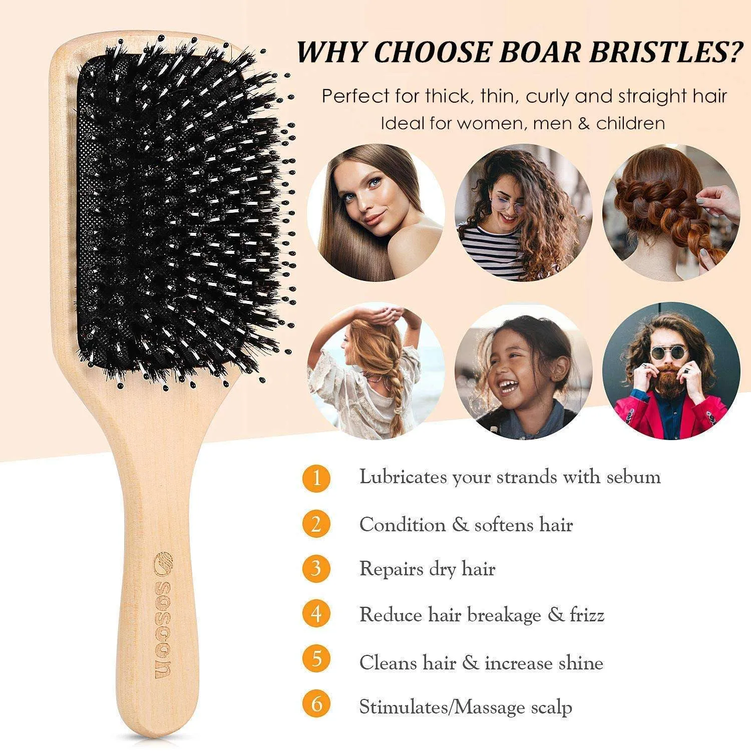 Boar Bristle Paddle Hairbrush with Giftbox