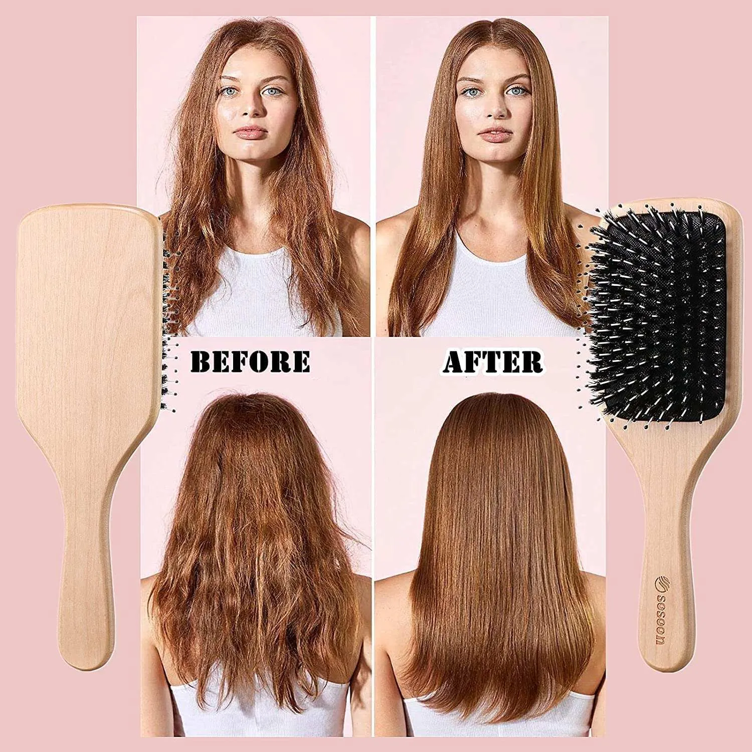 Boar Bristle Paddle Hairbrush with Giftbox