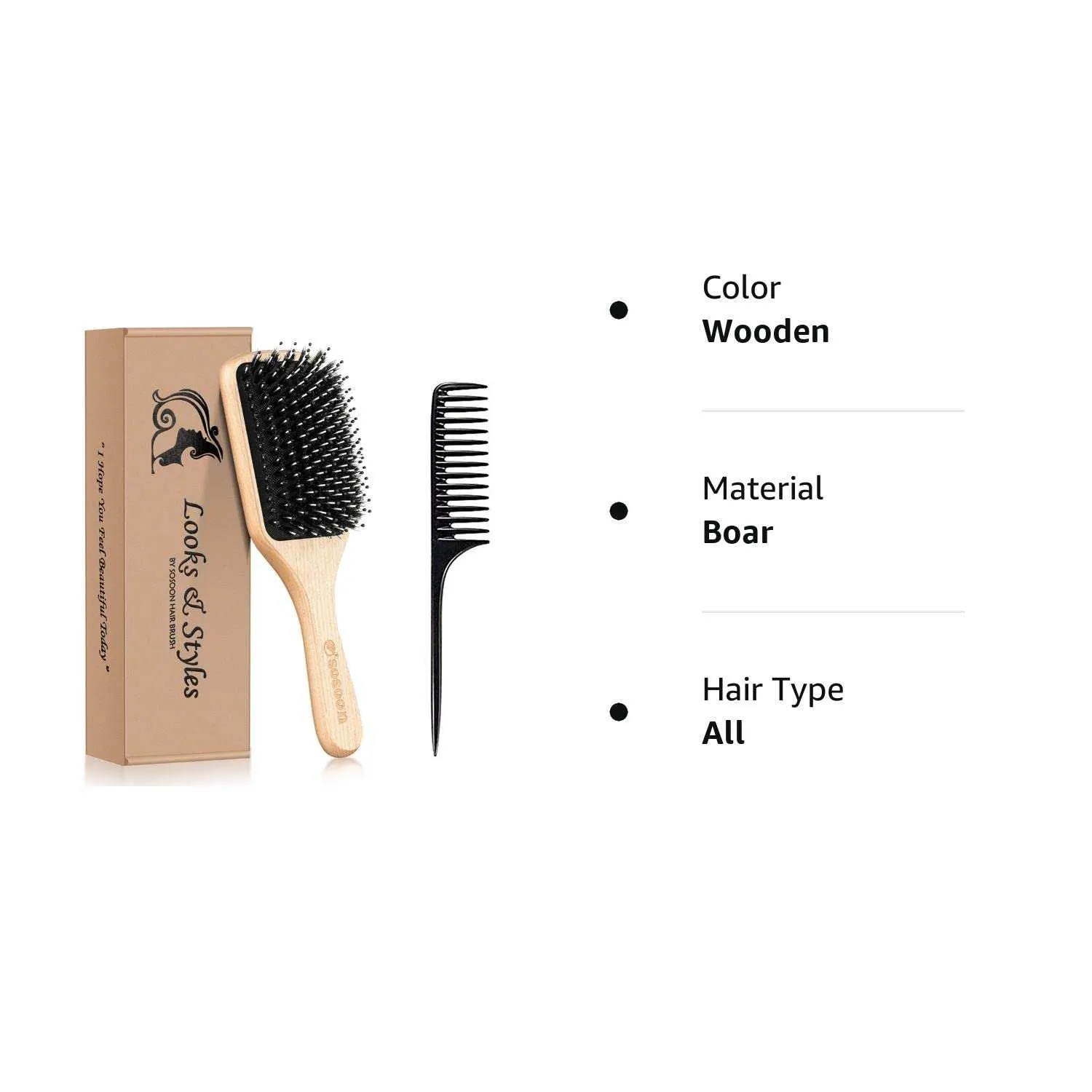 Boar Bristle Paddle Hairbrush with Giftbox