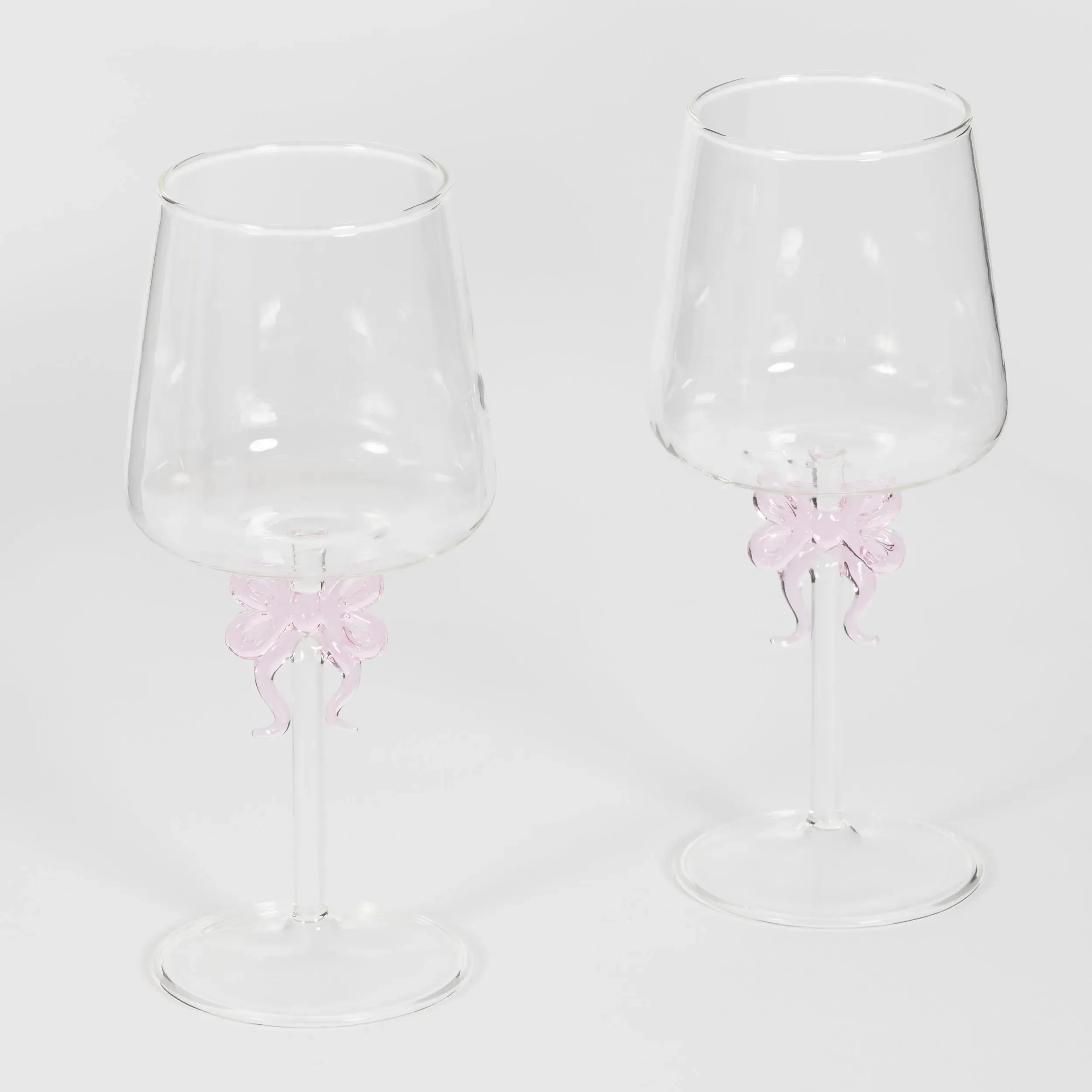 Bow Wine Glass Clear Set Pink