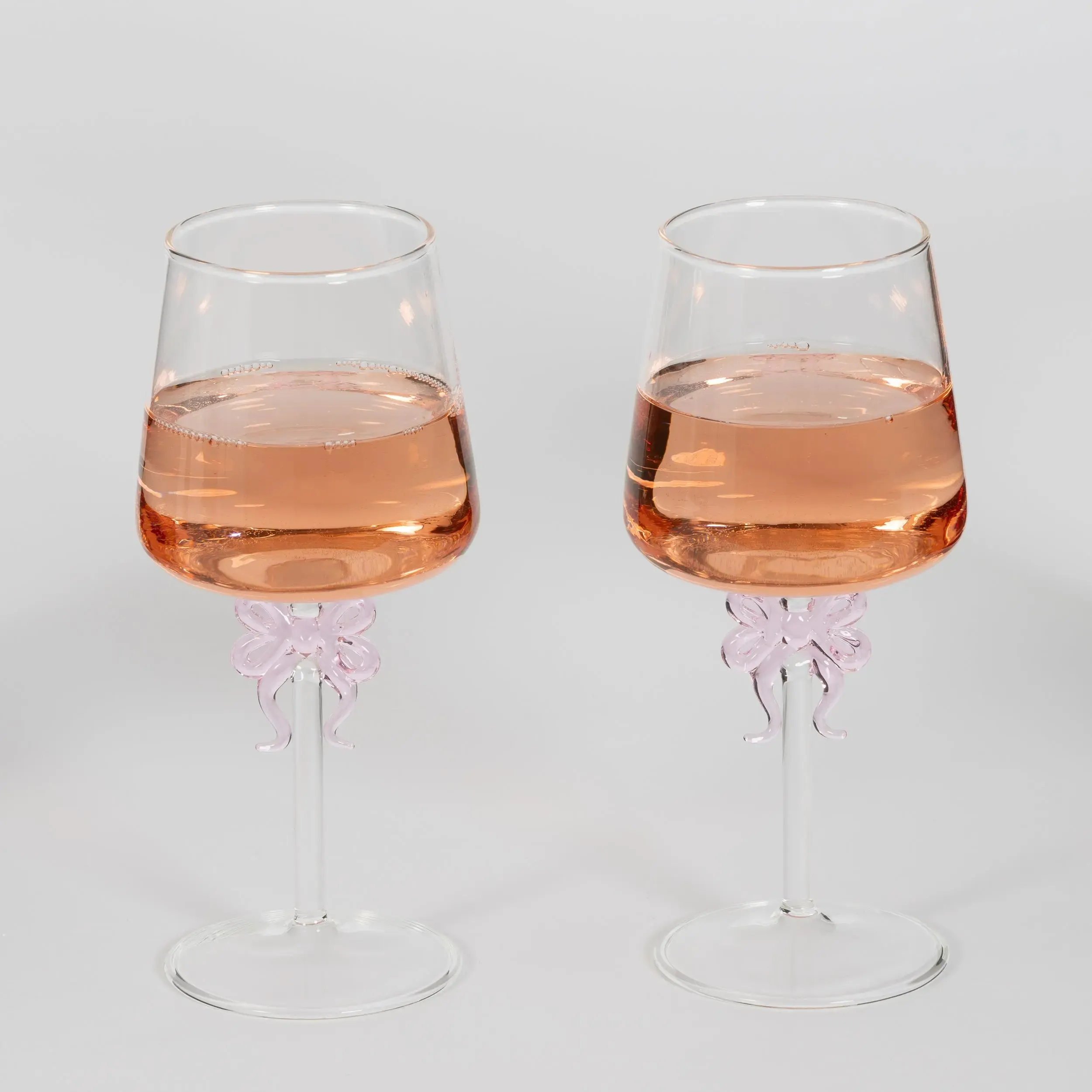 Bow Wine Glass Clear Set Pink