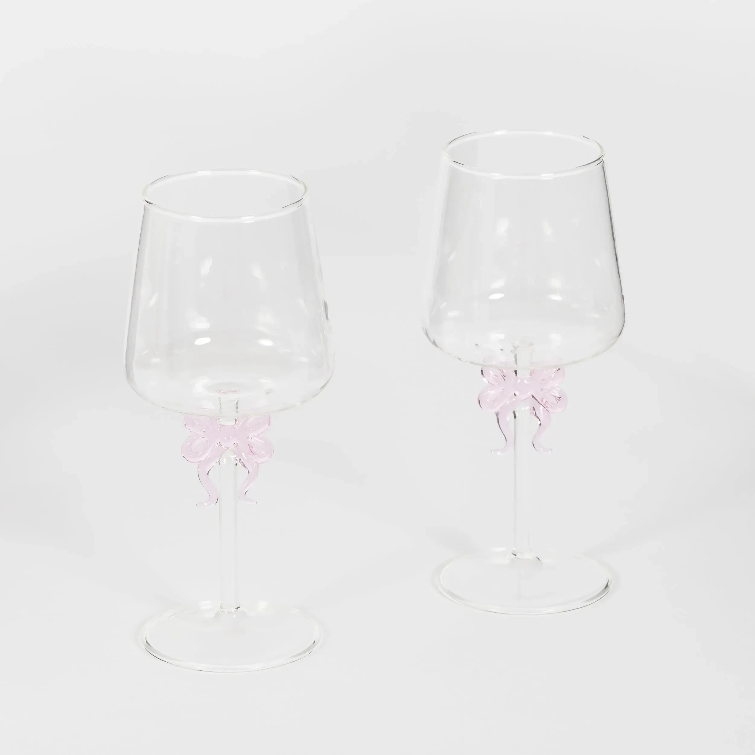 Bow Wine Glass Clear Set Pink