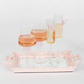 Bow Wine Glass Clear Set Pink