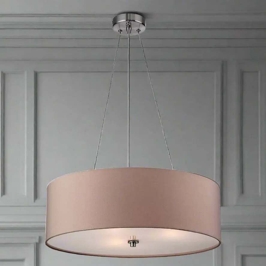 Brushed Steel Pendant with Rose Taupe Shade - 47cm