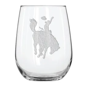 Bucking Bronco 15.25 oz. Etched Stemless Wine Glass Sets