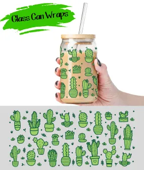 Cactus Cartoon Wrap for 16/20 oz Cups - UV DTF or Sublimation (SHIPS IN 3-7 BUS DAYS)