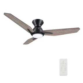 CALEN 52 inch 3-Blade Flush Mount Smart Ceiling Fan with LED Light Kit & Remote Control- Black/Barnwood