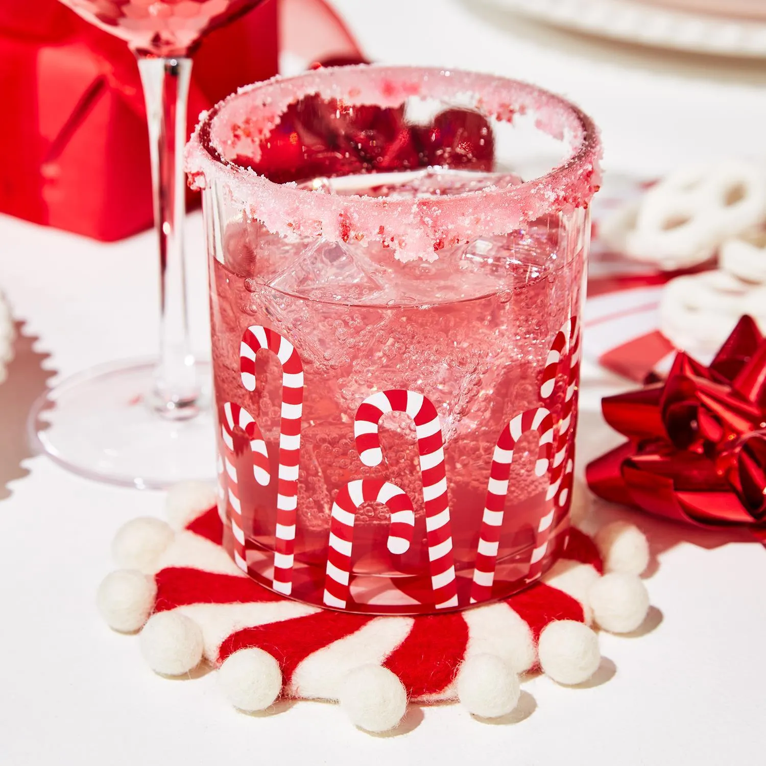 CANDY CANE GLASS CUP SET