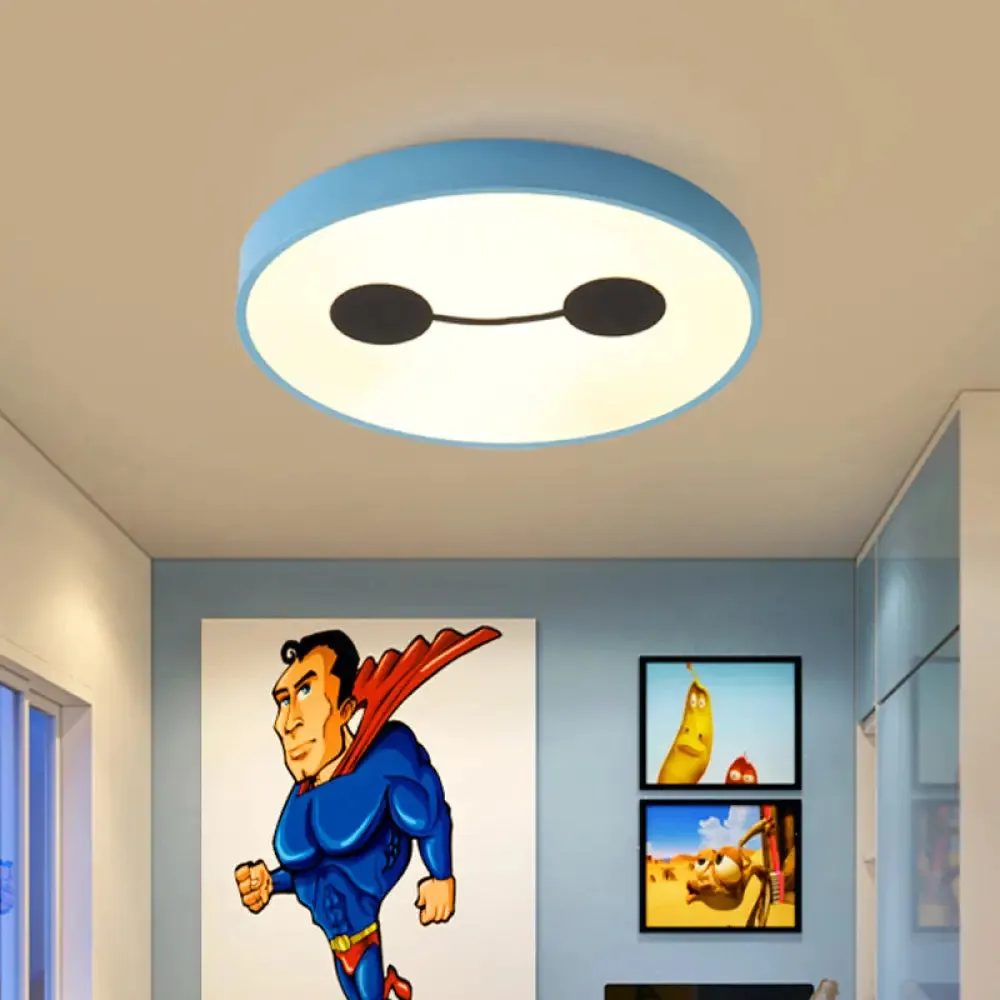 Cartoon Character LED Flush Mount Ceiling Light in Blue with Warm/White Lighting