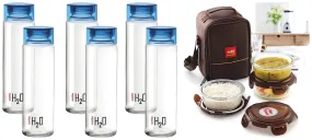 Cello H2O Glass Fridge Water Bottle with Plastic Cap, Set of 6, 920ml, Blue Maxfresh Glassy Seal O Fresh Round Borosilicate Microwavable Glass Lunch Box, Brown, 400 ml Each, Set of 3