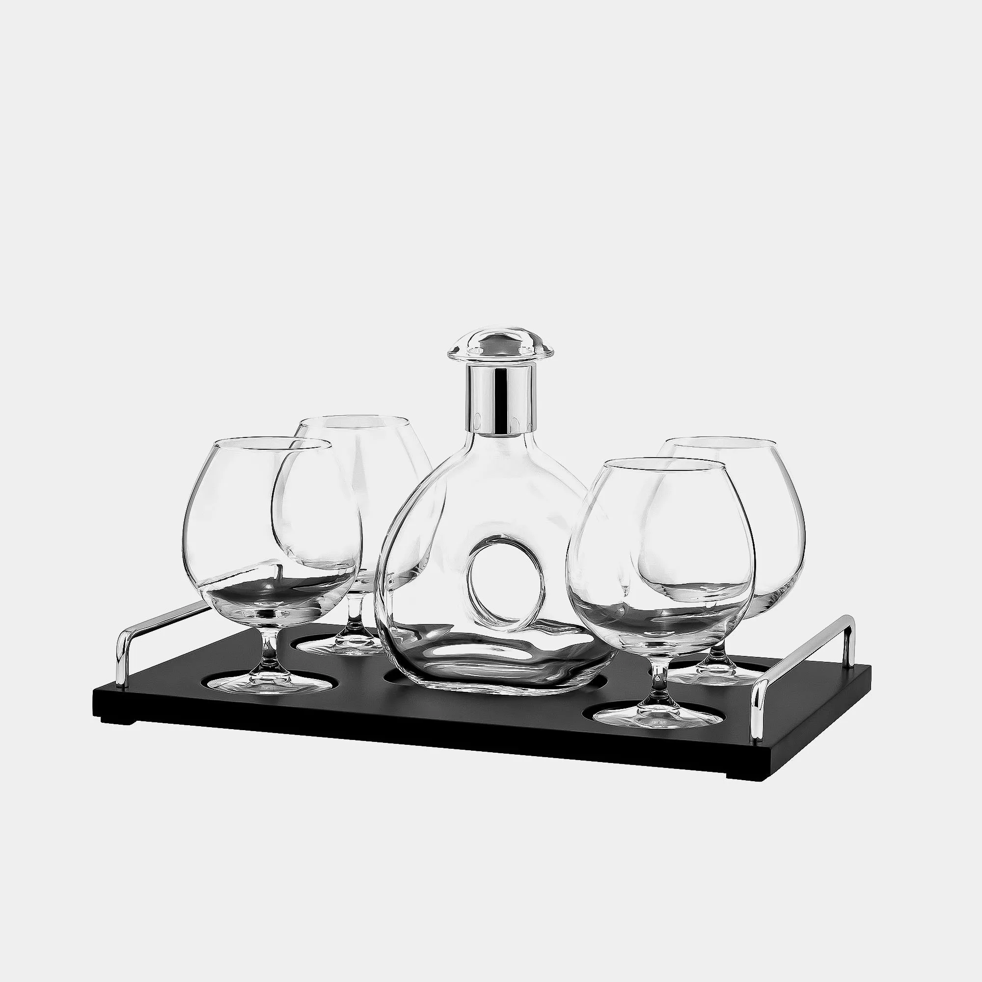 Cognac Set, 4 Glasses with Bottle, Silver-Plated