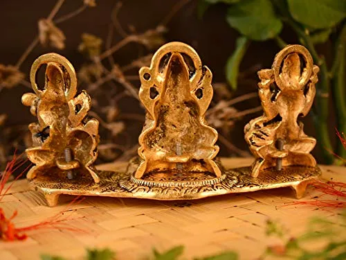 Collectible India Decorative Laxmi Ganesha Sitting Diya Statue - Puja Diya- Lakshmi Ganesh Saraswati Showpiece Oil Lamp Diya Decoration