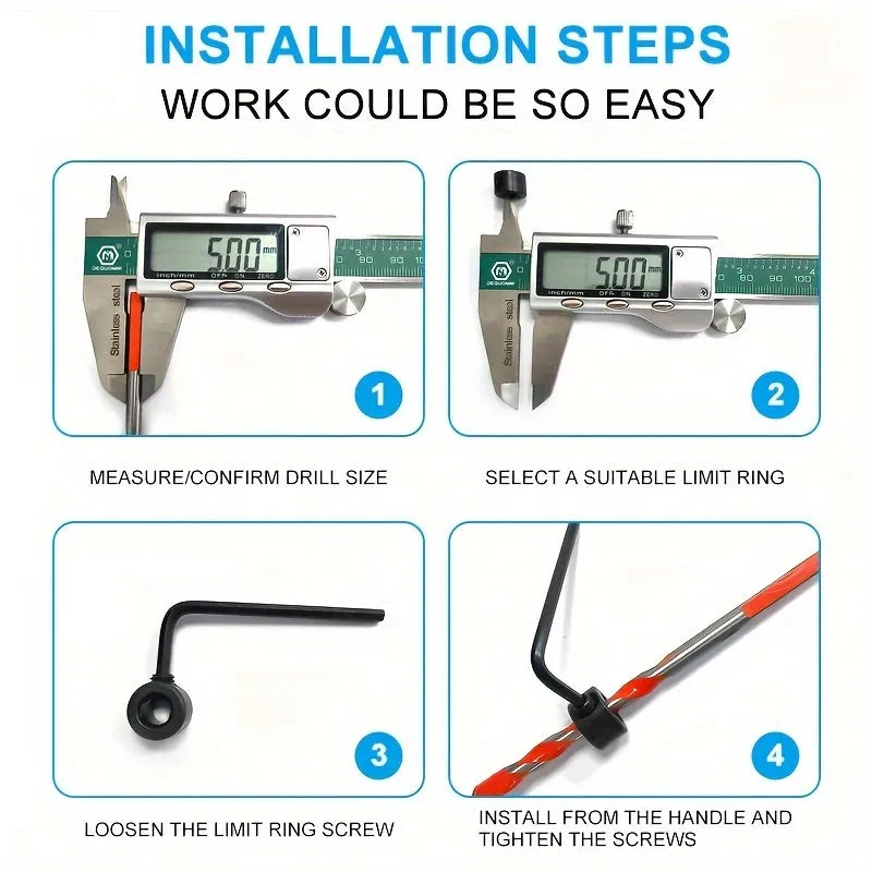 Drill Bit Limit Ring Set for Precise Woodworking Adjustments