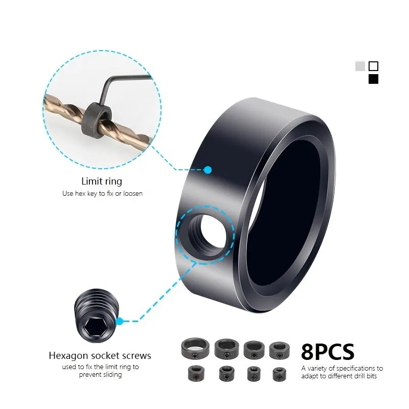 Drill Bit Limit Ring Set for Precise Woodworking Adjustments