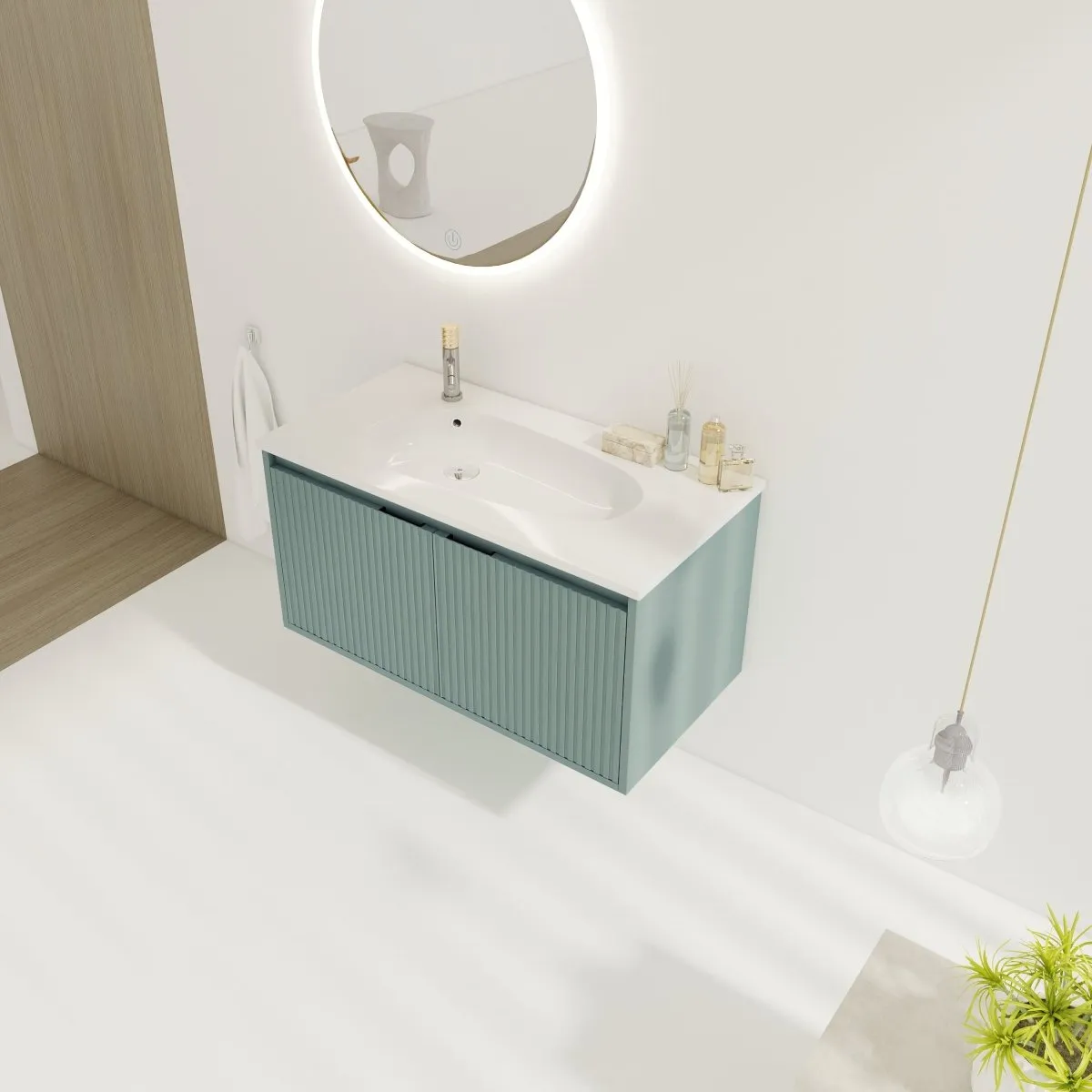 ExBrite 36" Floating Bathroom Vanity with Drop-Shaped Resin Sink