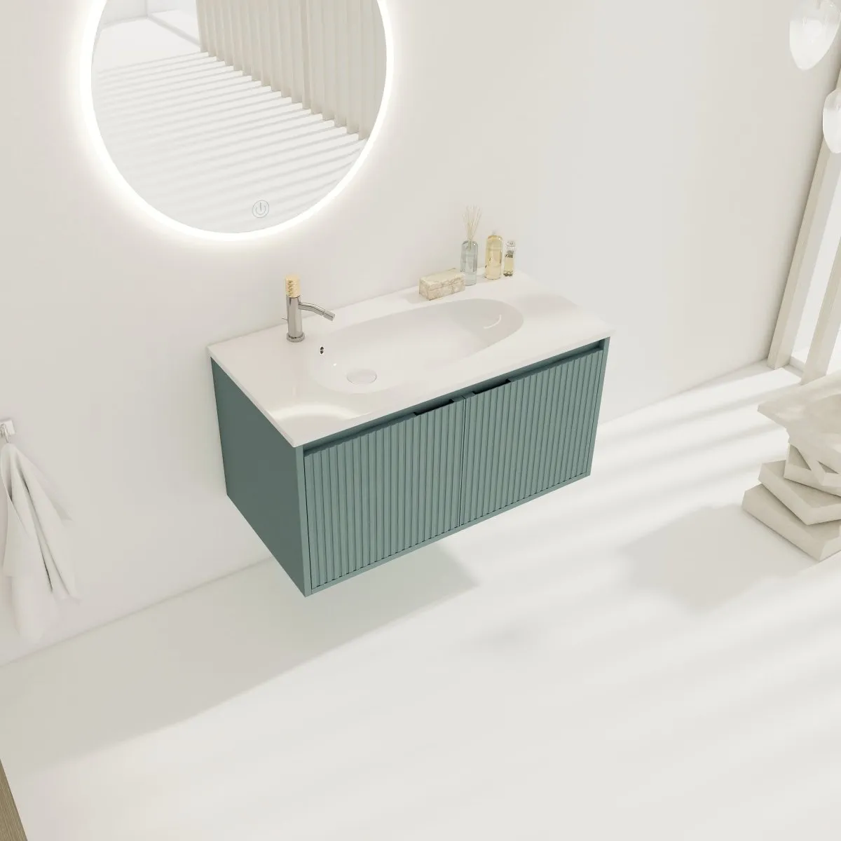 ExBrite 36" Floating Bathroom Vanity with Drop-Shaped Resin Sink