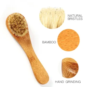 Facial Brush Made with Soft, Boar Bristles and Natural Bamboo Handle Oval Shaped Face Massaging Brush Gently Stimulates Blood Circulation