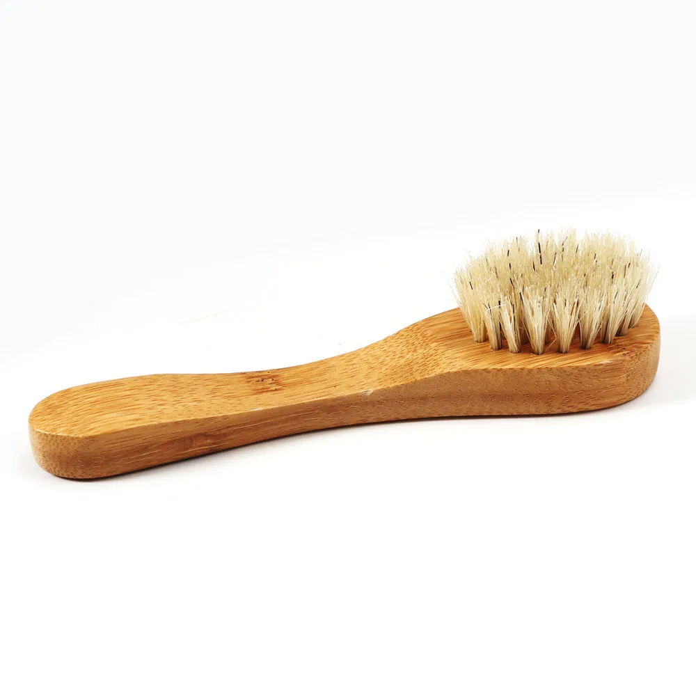 Facial Brush Made with Soft, Boar Bristles and Natural Bamboo Handle Oval Shaped Face Massaging Brush Gently Stimulates Blood Circulation